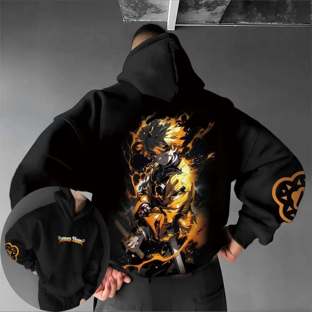 Cosplay Anime Zenitsu - Demon Slayer Erkek Kapüşonlu Üst Kazak