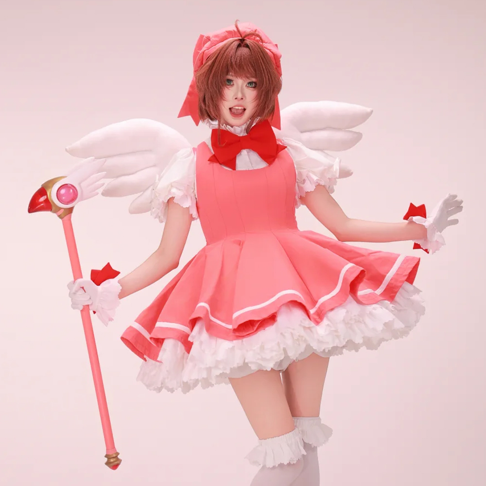 Anime Cosplay Events - Kinomoto Sakura Cosplay Pembe Lolita Elbise
