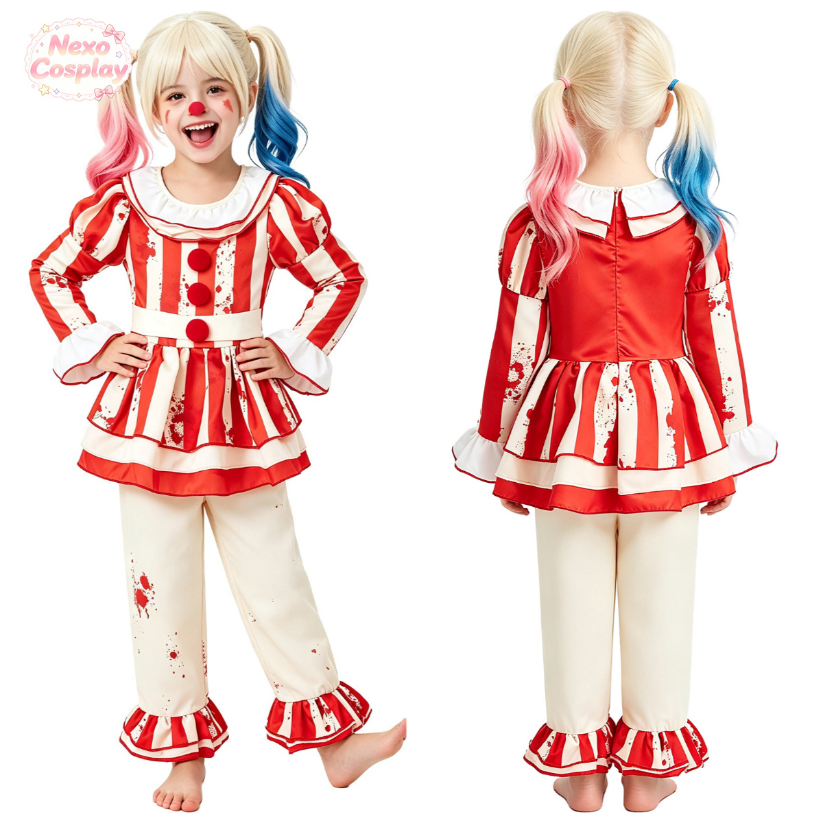 Kids Cosplay Anime - Çocuklar Kırmızı Beyaz Çizgili Korku Palyaço