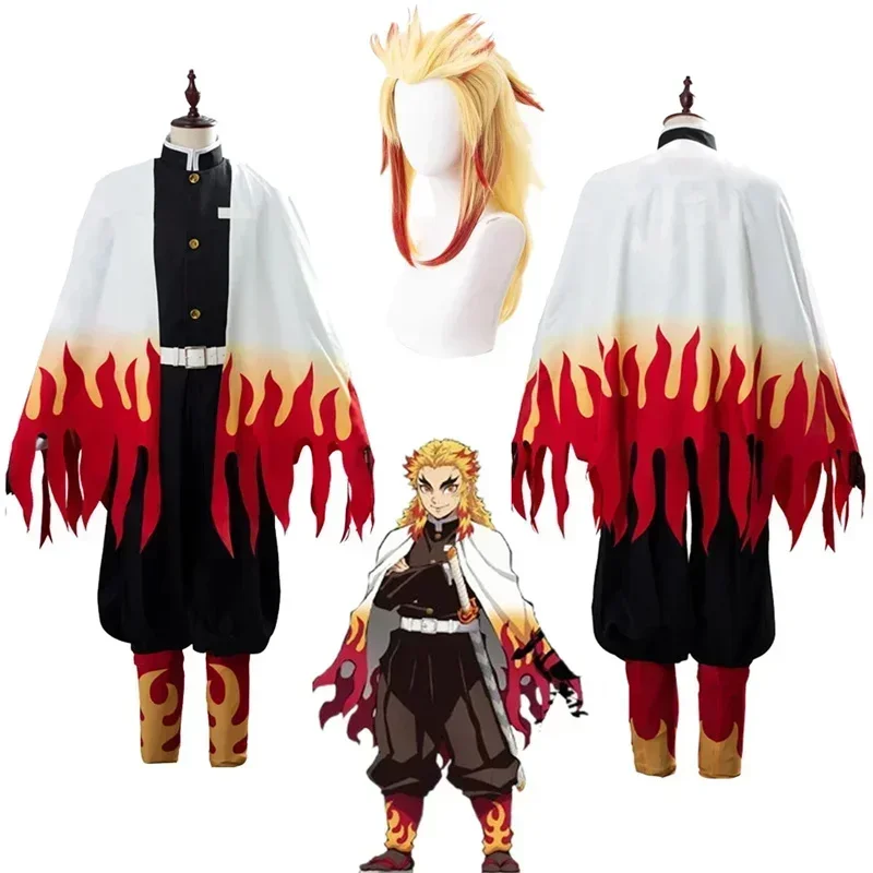Anime Cosplay Demon Slayer - Rengoku Kyoujurou Fantezi Peruk Kıyafetleri Anime